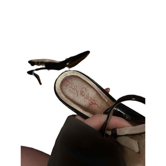 Lilly Pulitzer Navy Blue Pointed Toe Strap Slingback Ballet Flats Womens Shoes - Picture 6 of 8